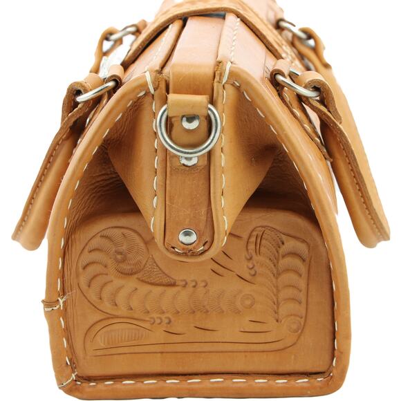 Satchel Saddle Style Hand Tooled Boho Western Cowgirl Chic Leather Purse Bag - Picture 12 of 16